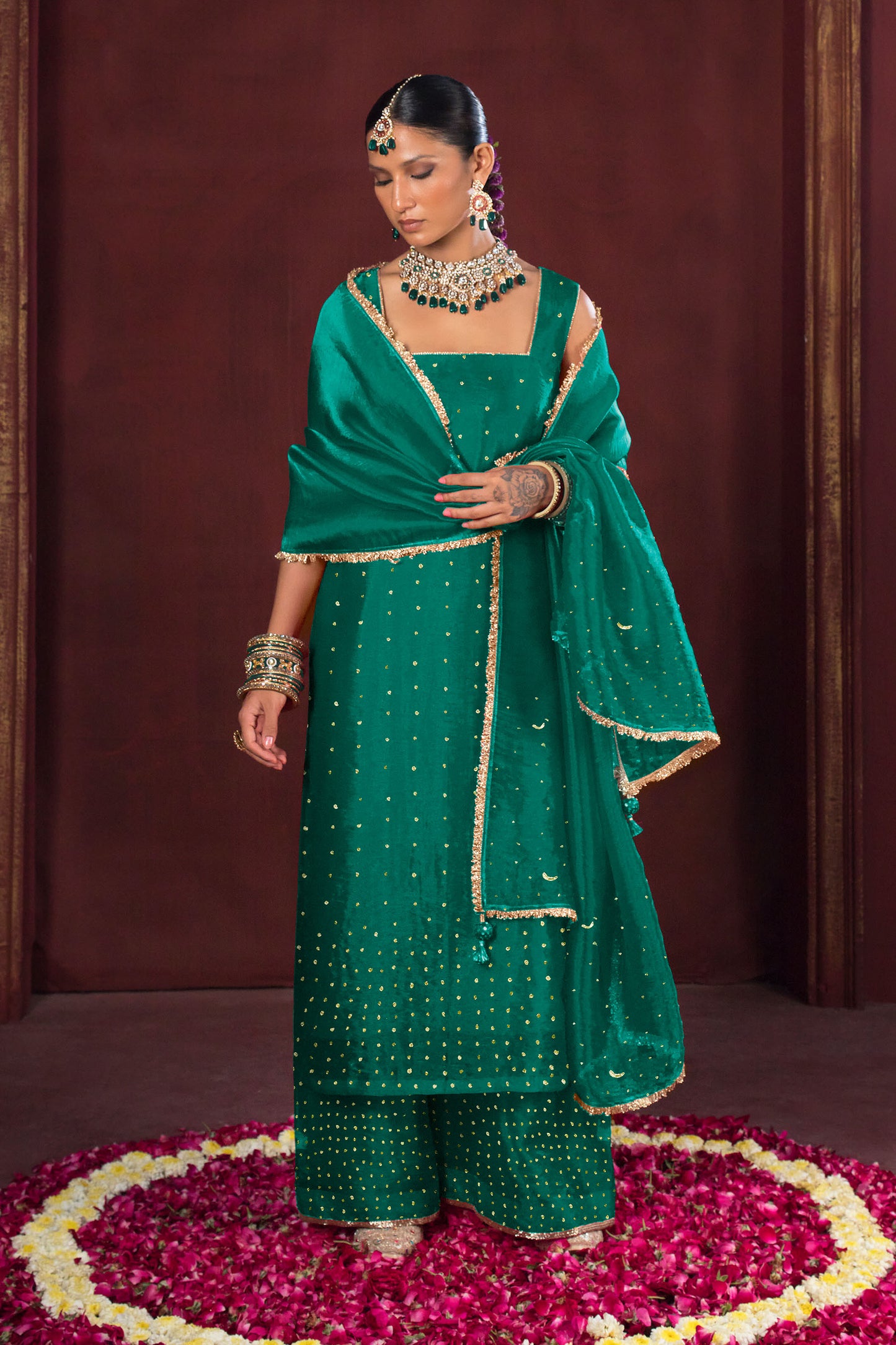 Noor Emerald Green Three Piece Set