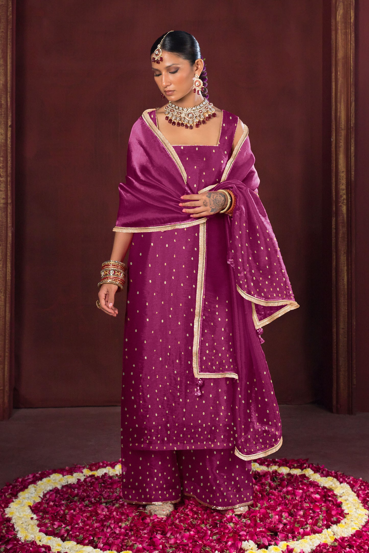 Noor Magenta Three Piece Set