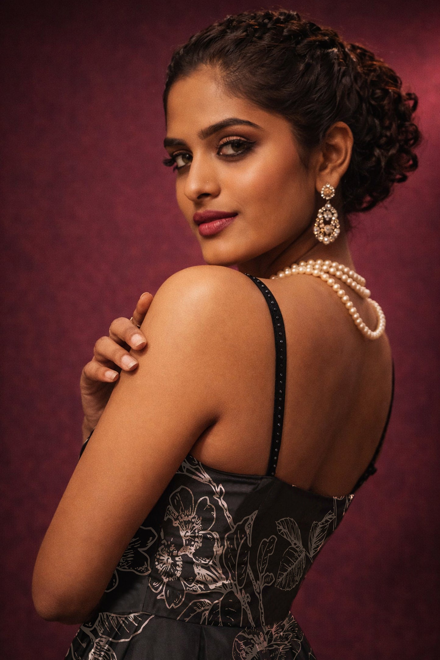 Black Spaghetti evening Floral Dress