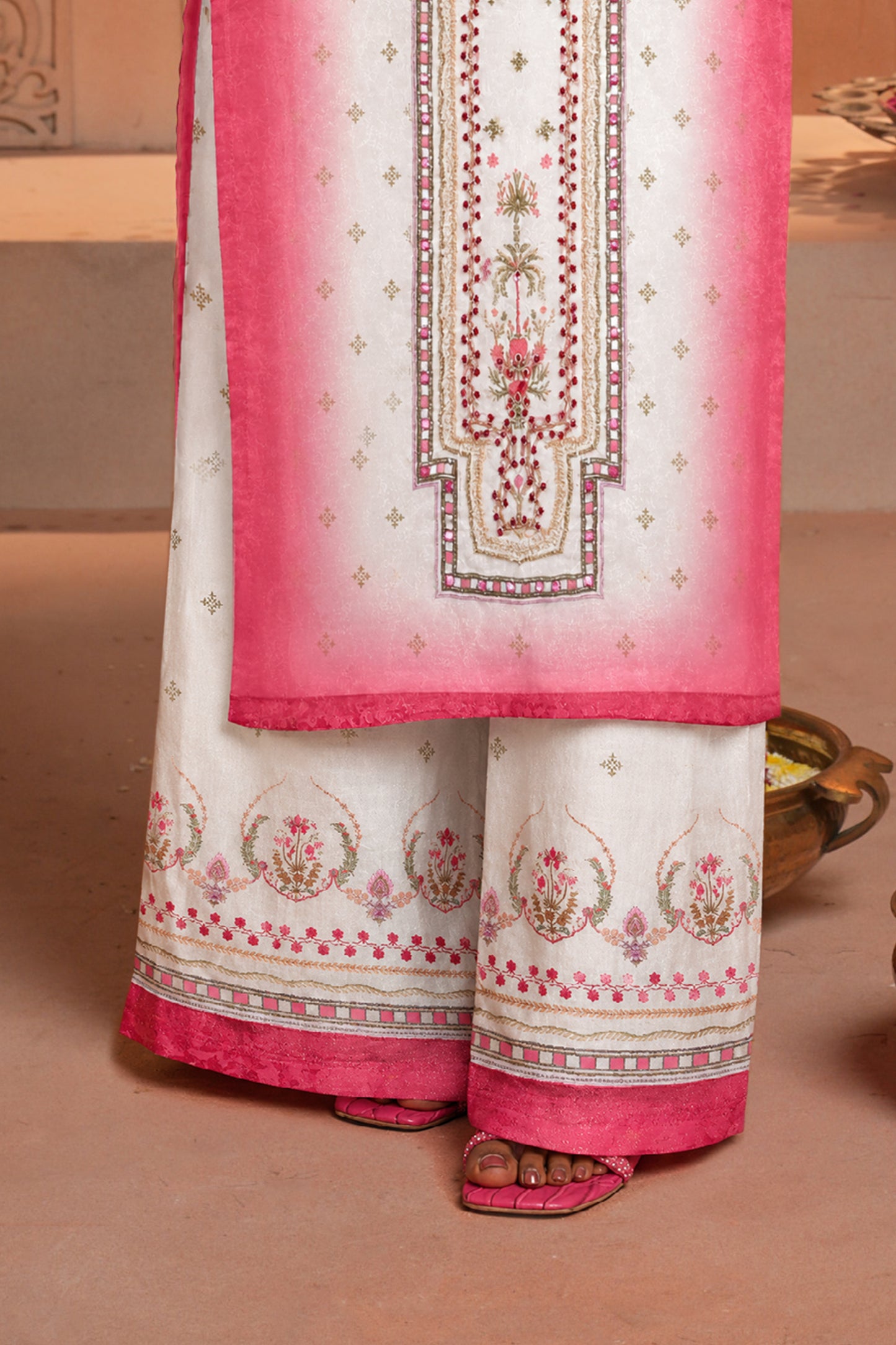 Tara Blush Ombre Satin Organza Silk Kurta Palazzo Set