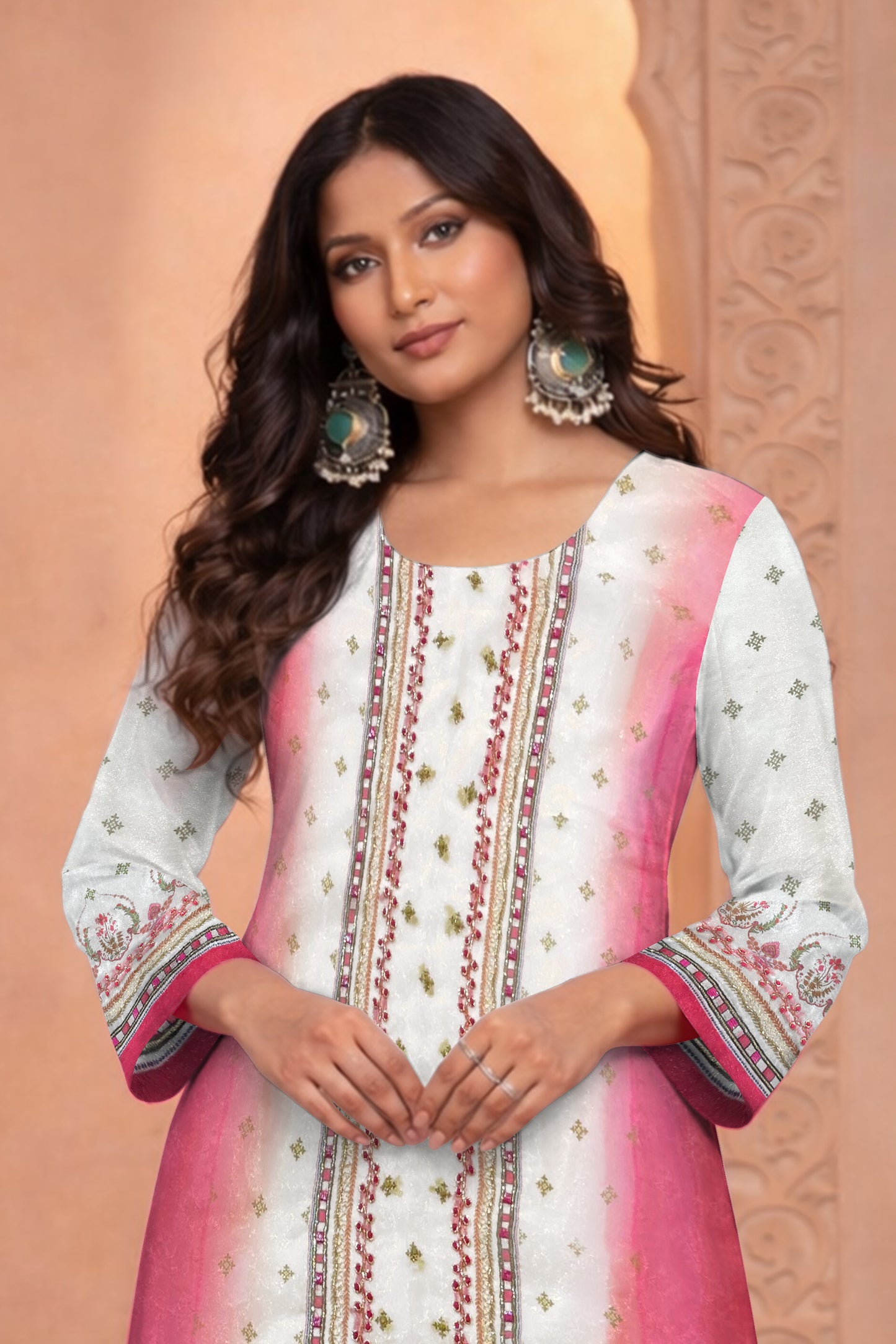 Tara Blush Ombre Satin Organza Silk Kurta Palazzo Set