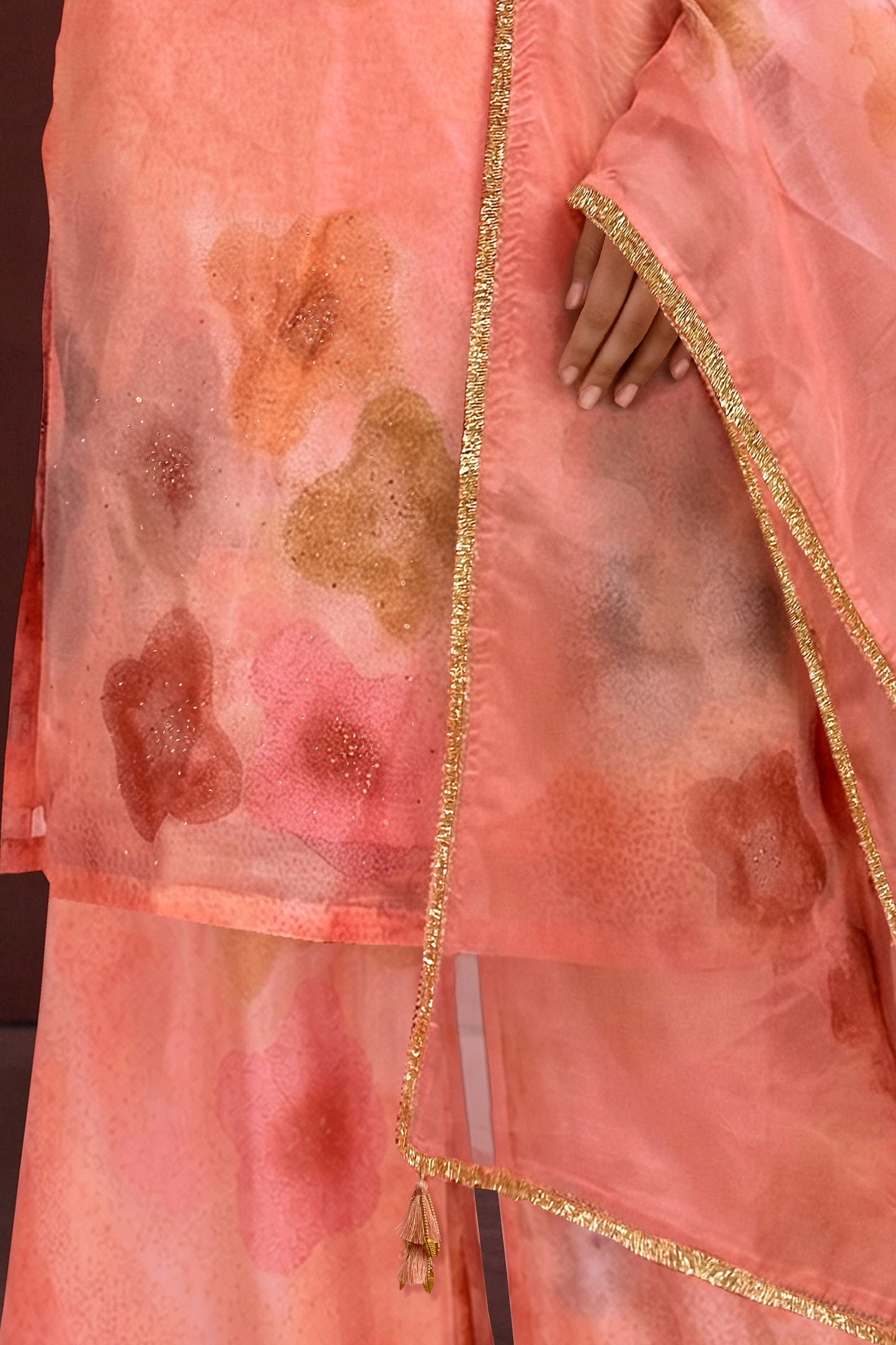 Peach Blossom Printed Kurta Set with Dupatta