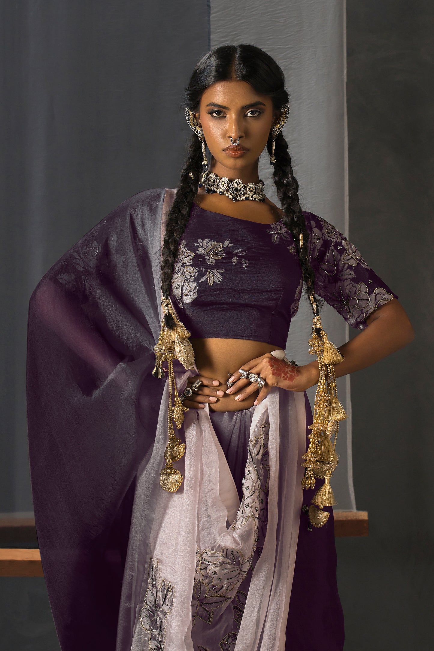 Eclipse Patchwork Tissue Saree - Purple