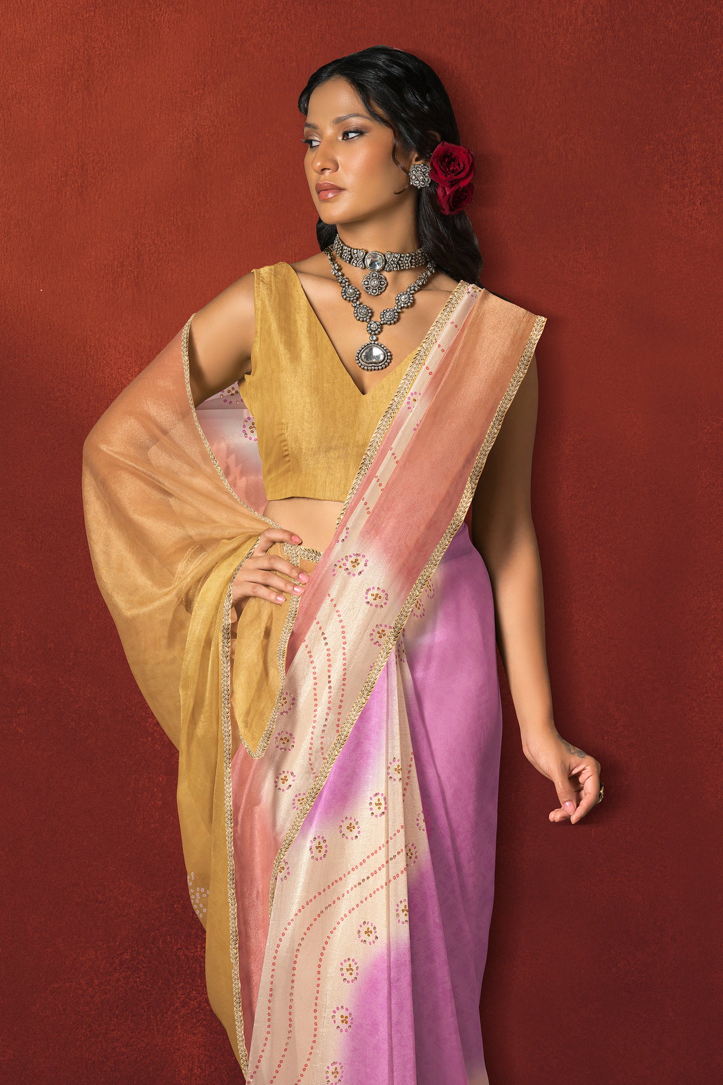 Mustard Gold Ombre Saree with Gold Border