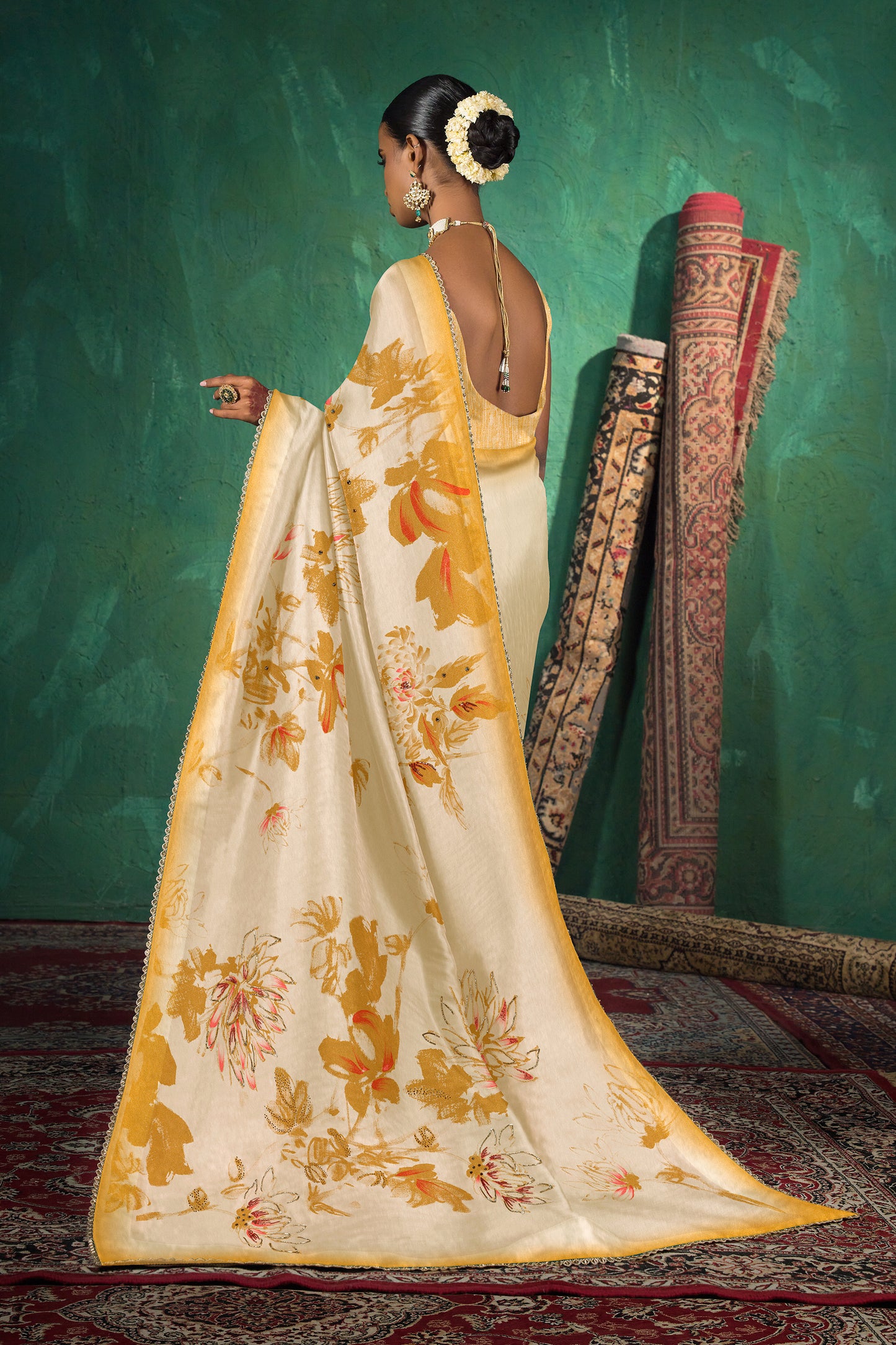 Hand painted Floral Print Saree