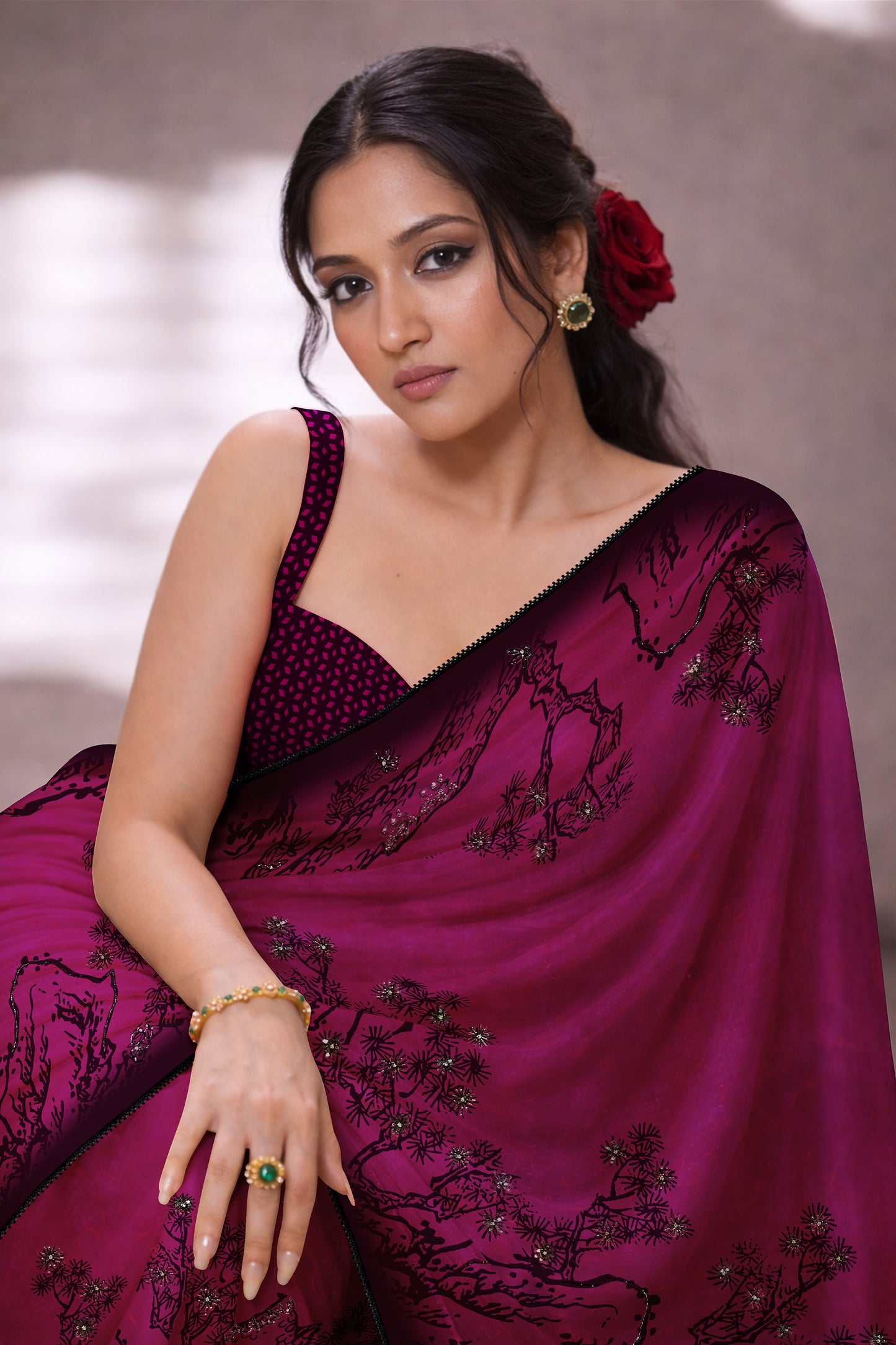 Vihana Hand Beaded Black and Wine Saree