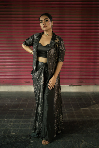 Zahra Noir Skirt Jacket Set