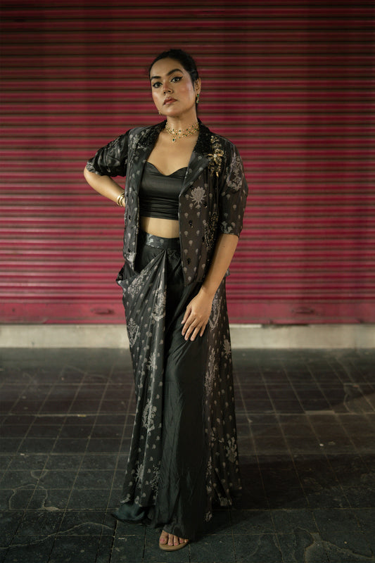 Zahra Noir Skirt Jacket Set