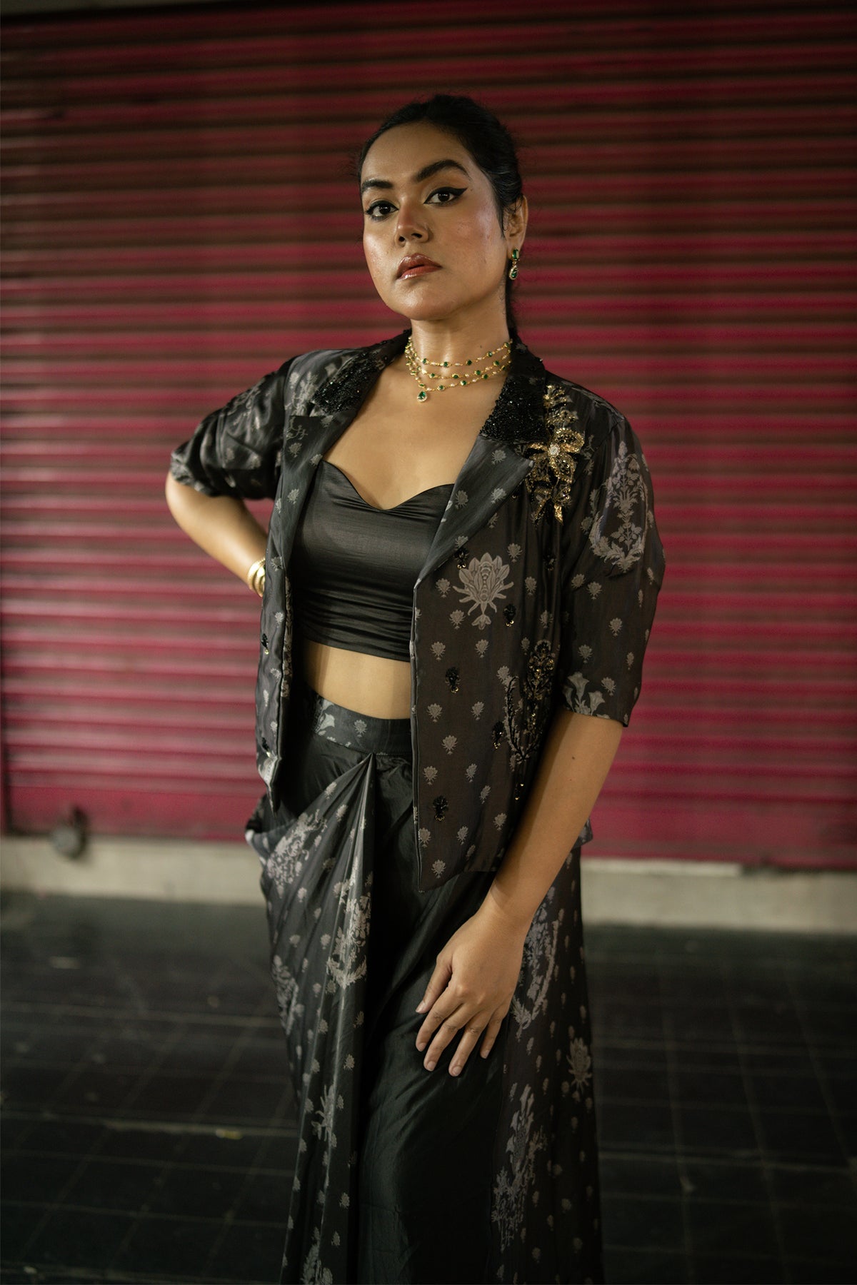 Zahra Noir Skirt Jacket Set