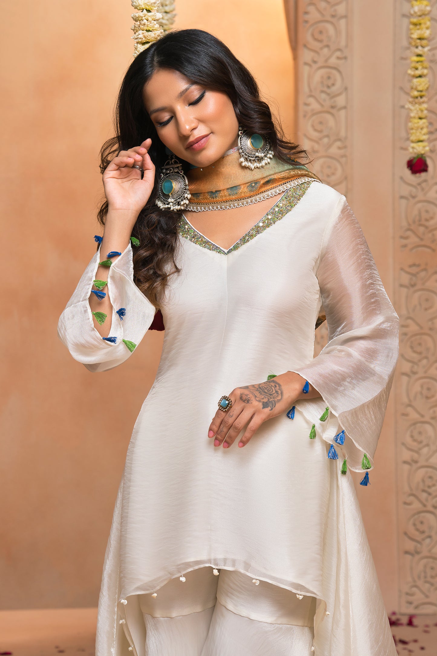 Saanjh Flared Top Plazzo Set with Bandhani Dupatta