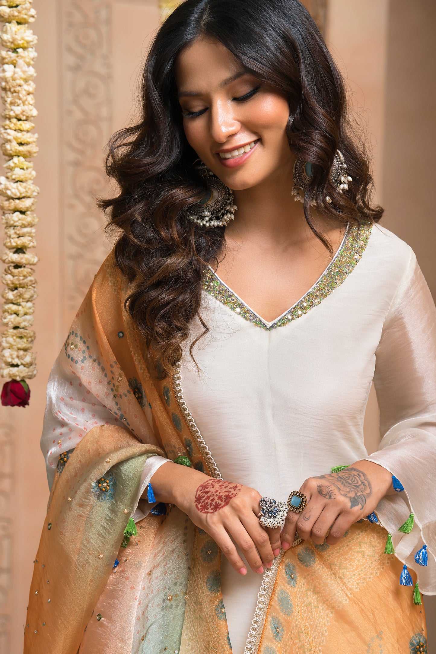 Saanjh Flared Top Plazzo Set with Bandhani Dupatta