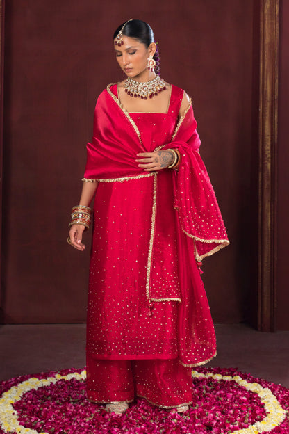 Noor Cherry Red Three Piece Set