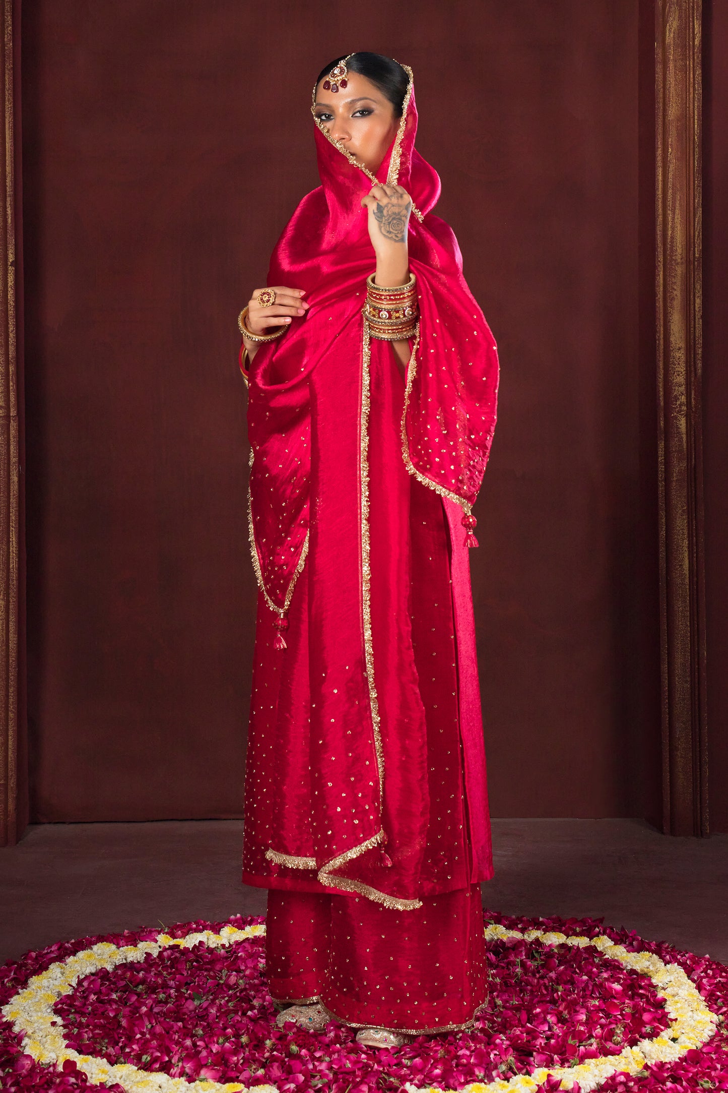 Noor Cherry Red Three Piece Set