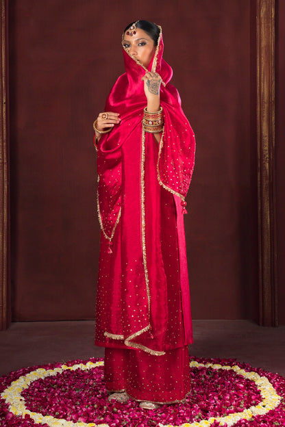 Noor Cherry Red Three Piece Set