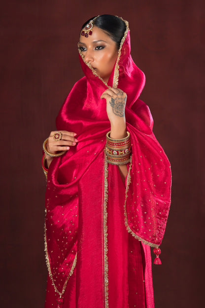 Noor Cherry Red Three Piece Set