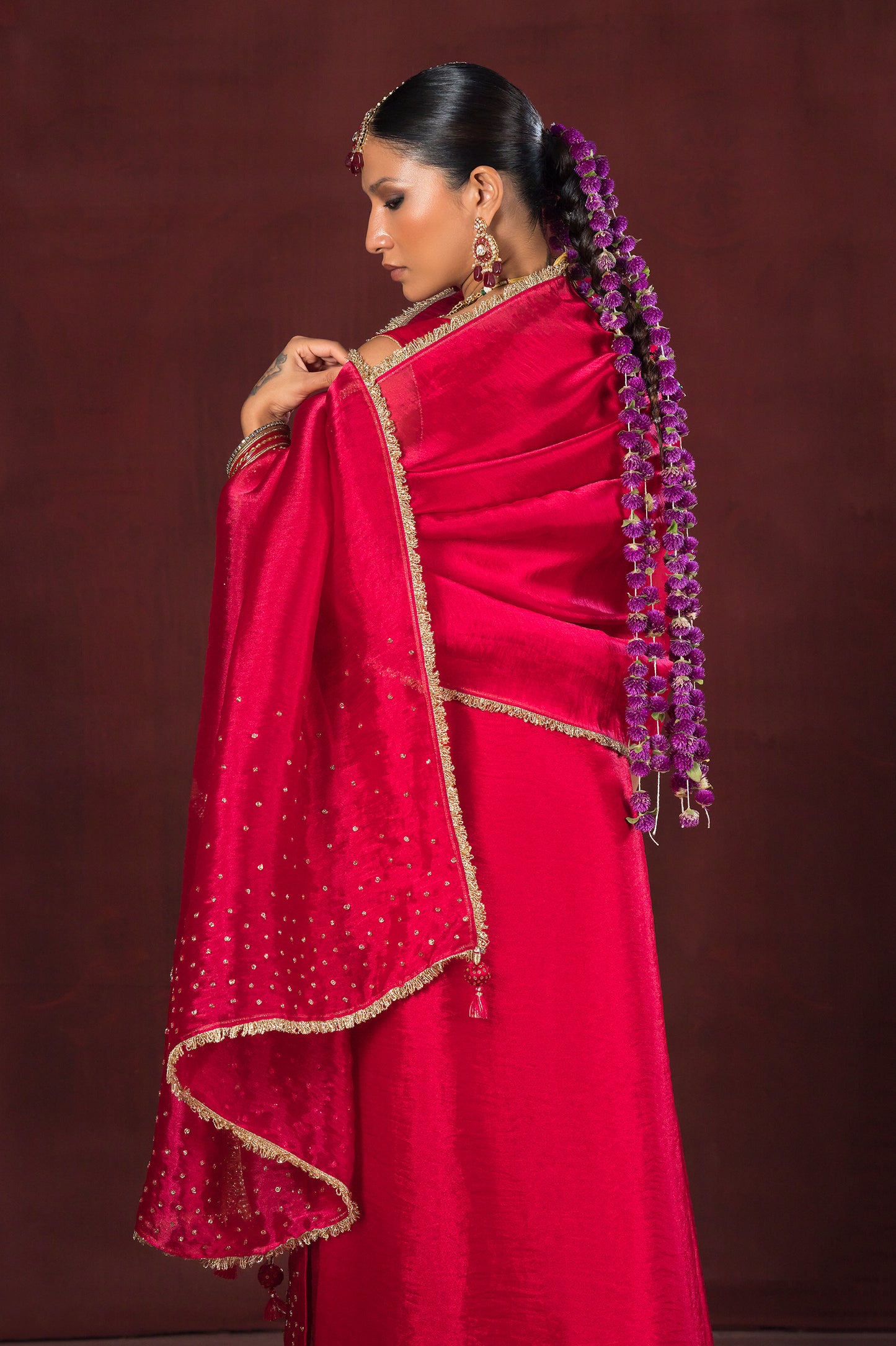 Noor Cherry Red Three Piece Set