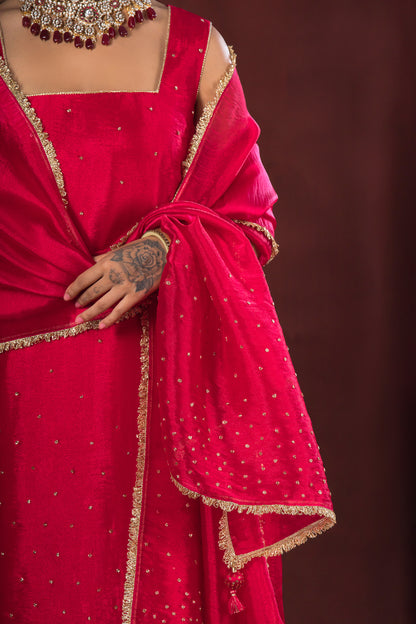 Noor Cherry Red Three Piece Set