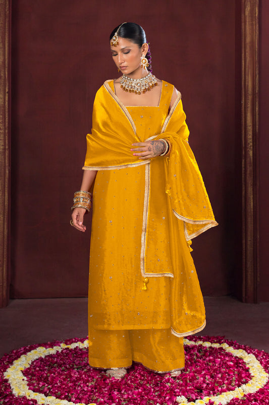 Noor Mustard Yellow Three Piece Set