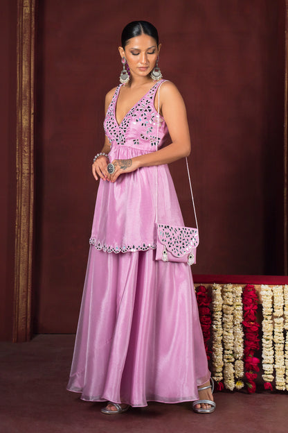 Gulnaar Lilac Mirror Work Sharara Set