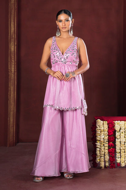 Gulnaar Lilac Mirror Work Sharara Set