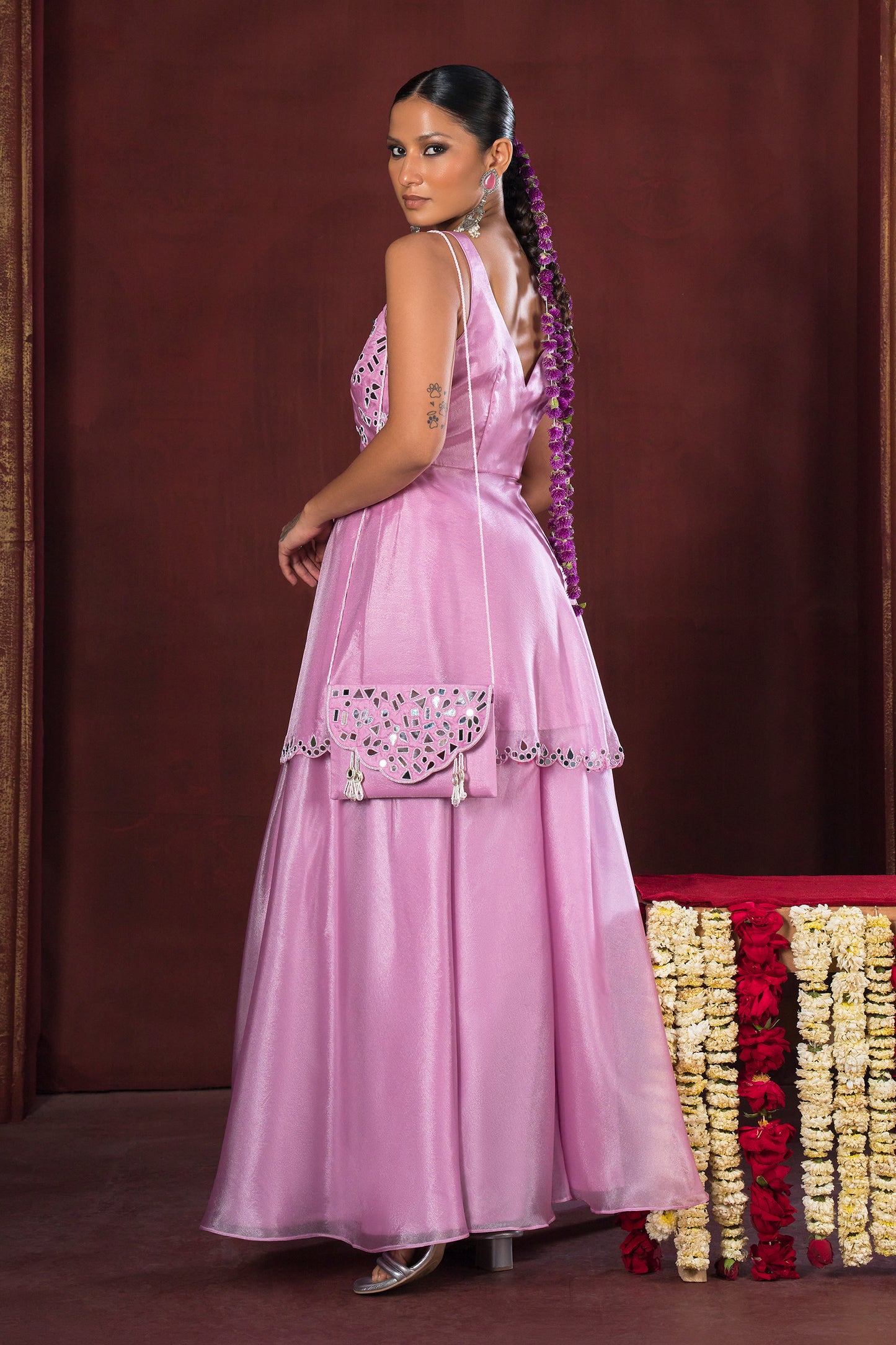 Gulnaar Lilac Mirror Work Sharara Set