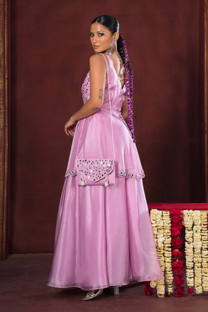 Gulnaar Lilac Mirror Work Sharara Set