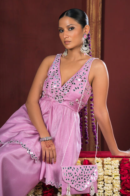 Gulnaar Lilac Mirror Work Sharara Set