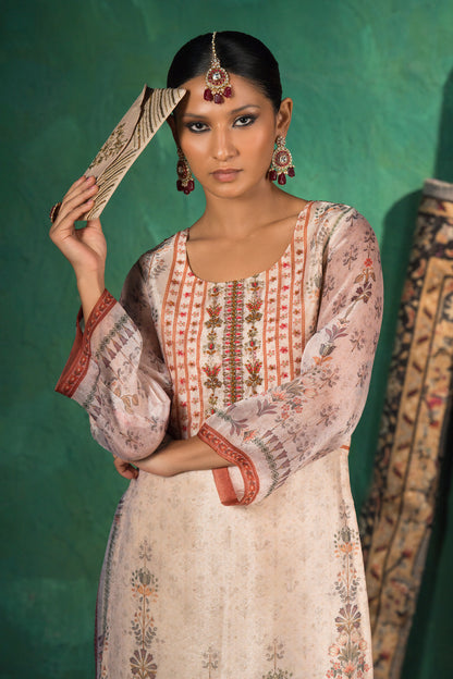 Ivory Floral Hand Painted Organza Kurta Set