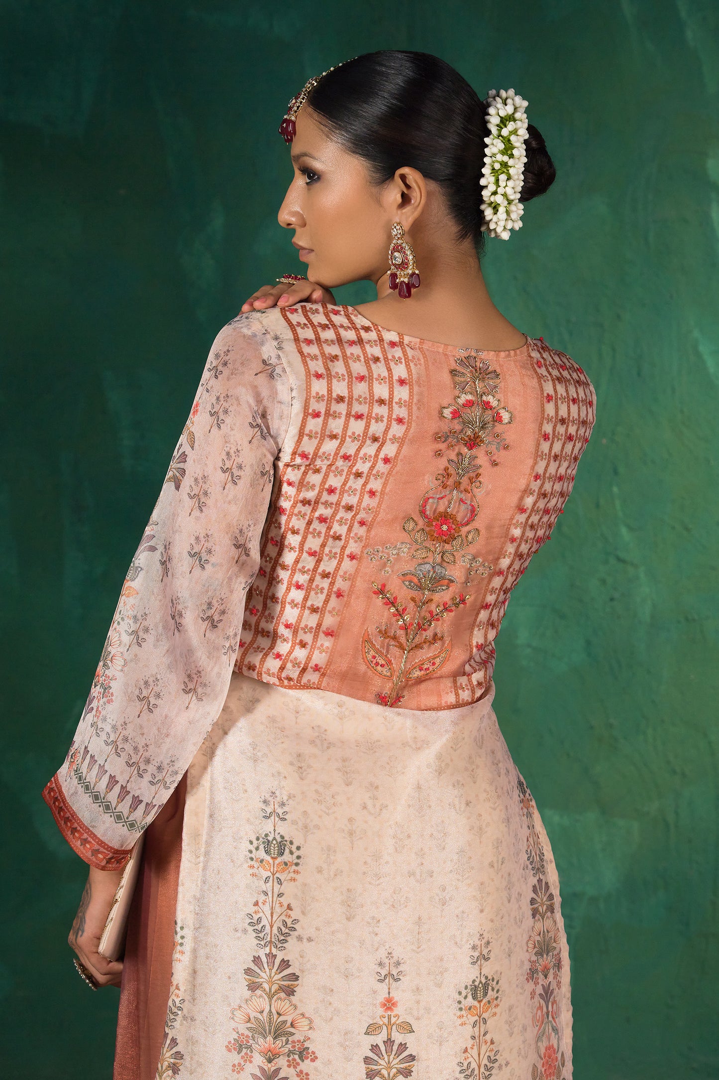 Ivory Floral Hand Painted Organza Kurta Set