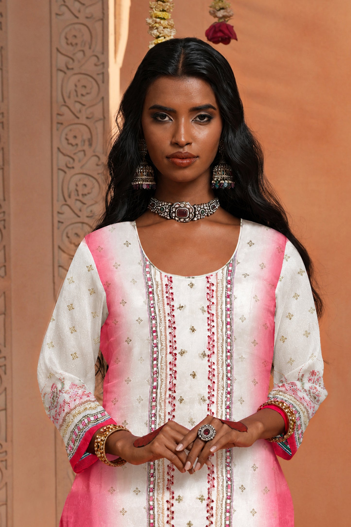 Tara Blush Ombre Satin Organza Silk Kurta Palazzo Set