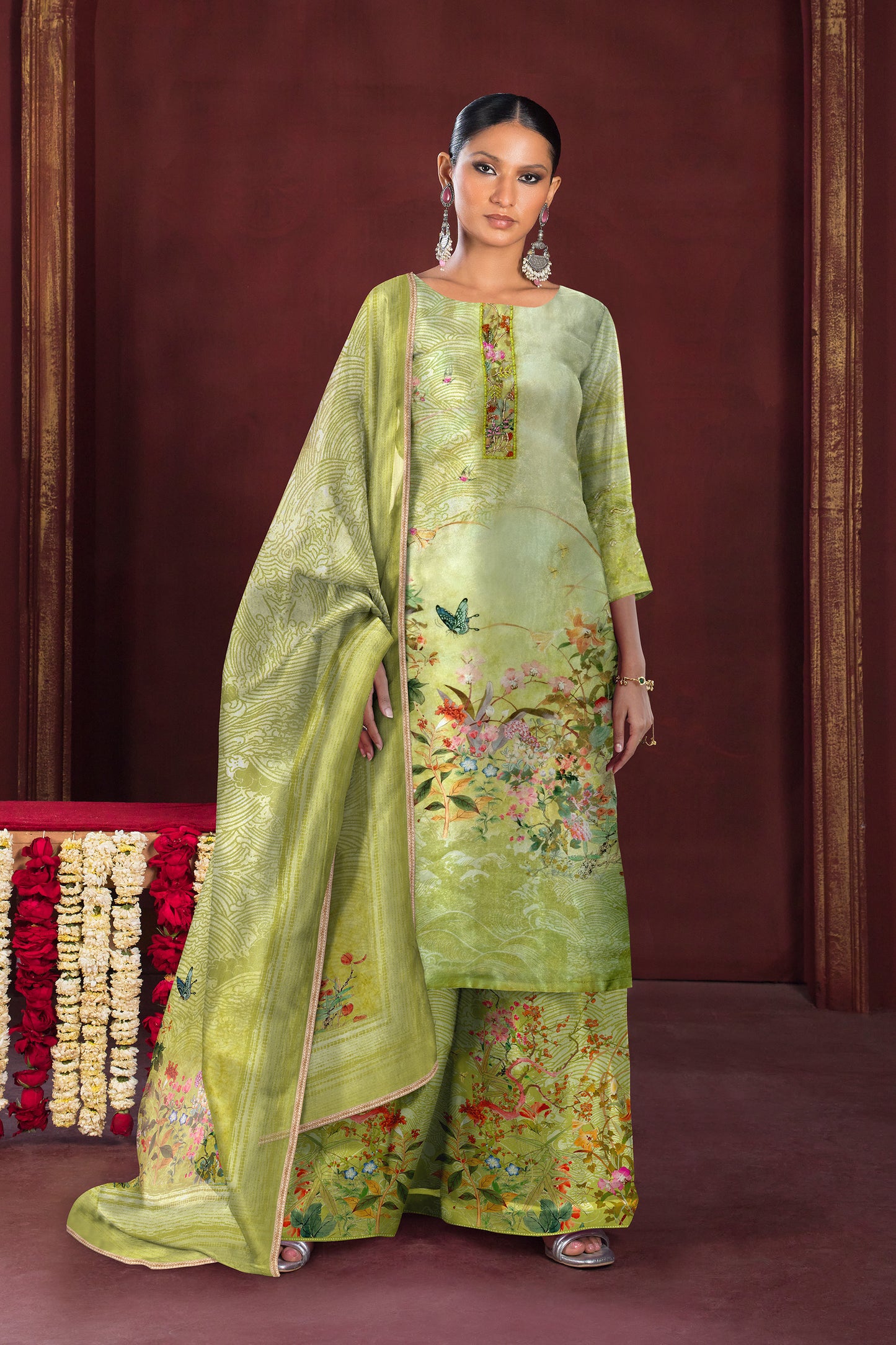 Aavya Lime Green Kurta Palazzo with Dupatta