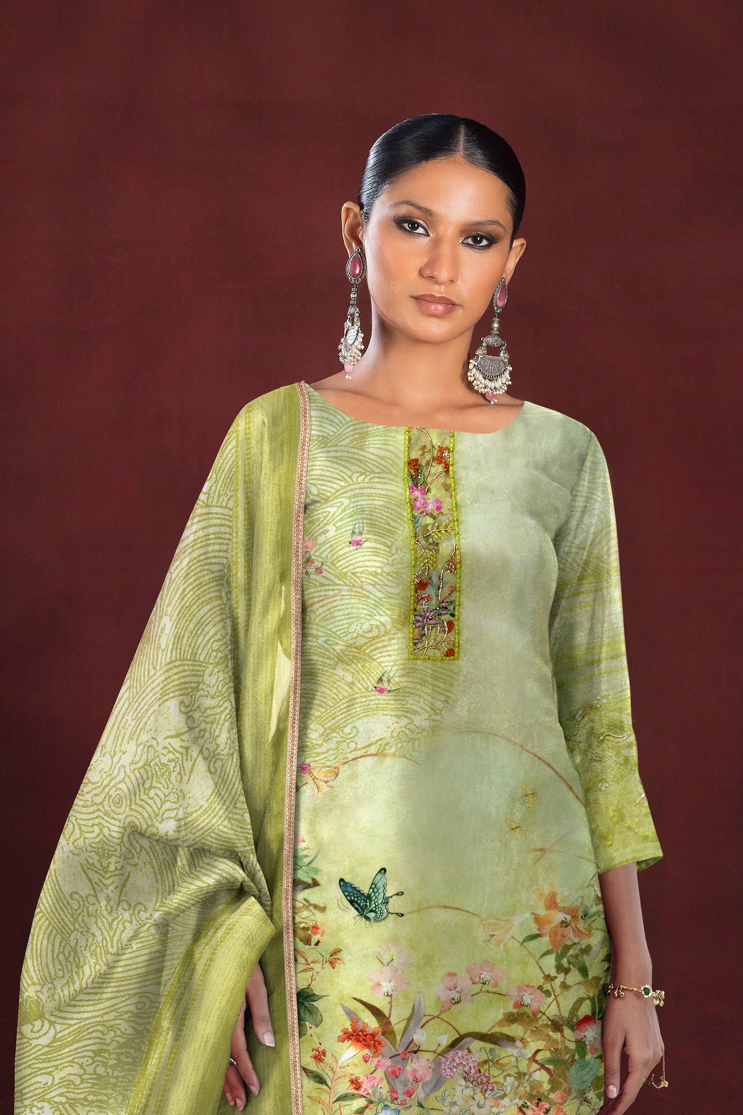 Aavya Lime Green Kurta Palazzo with Dupatta