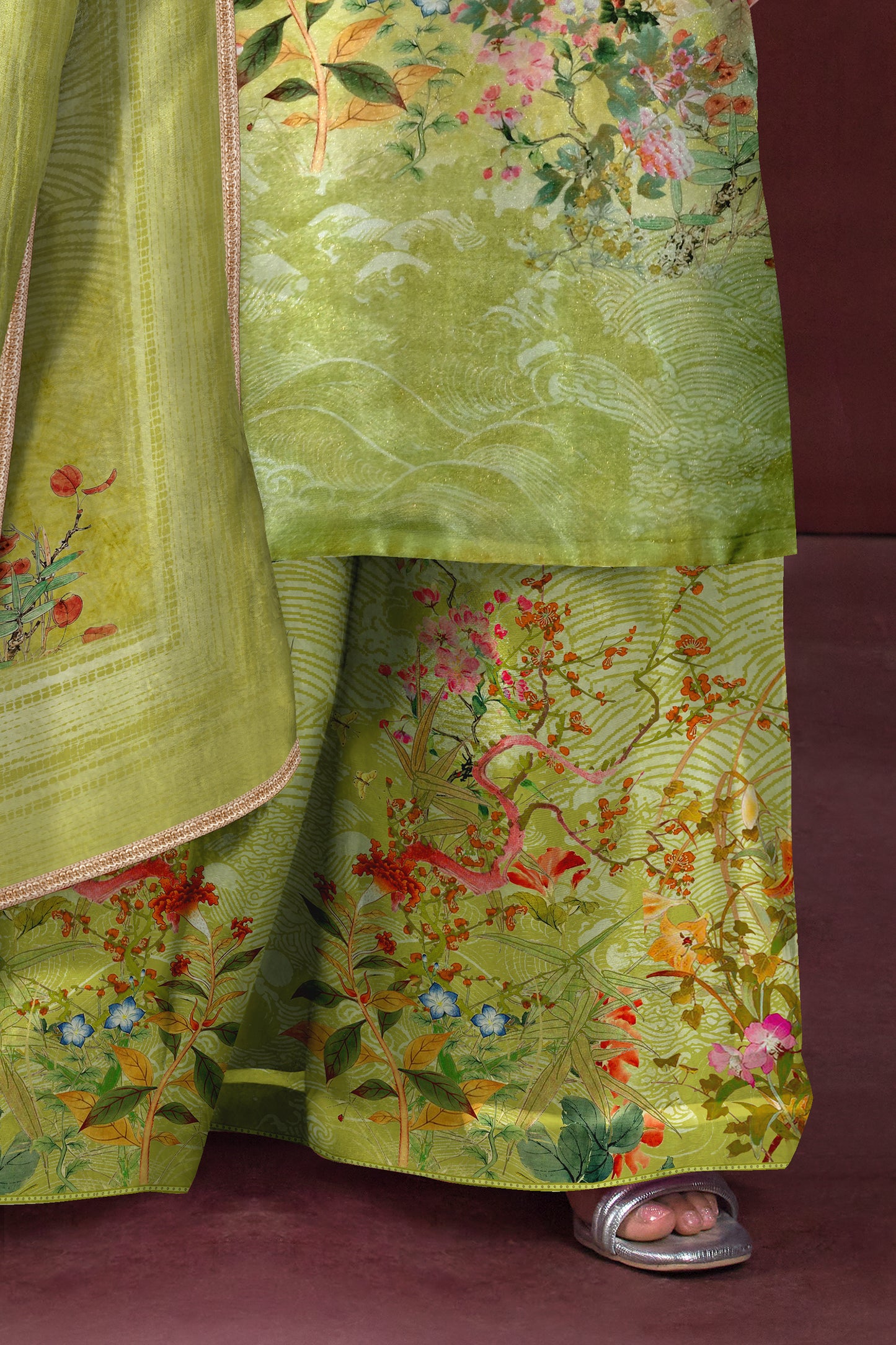 Aavya Lime Green Kurta Palazzo with Dupatta