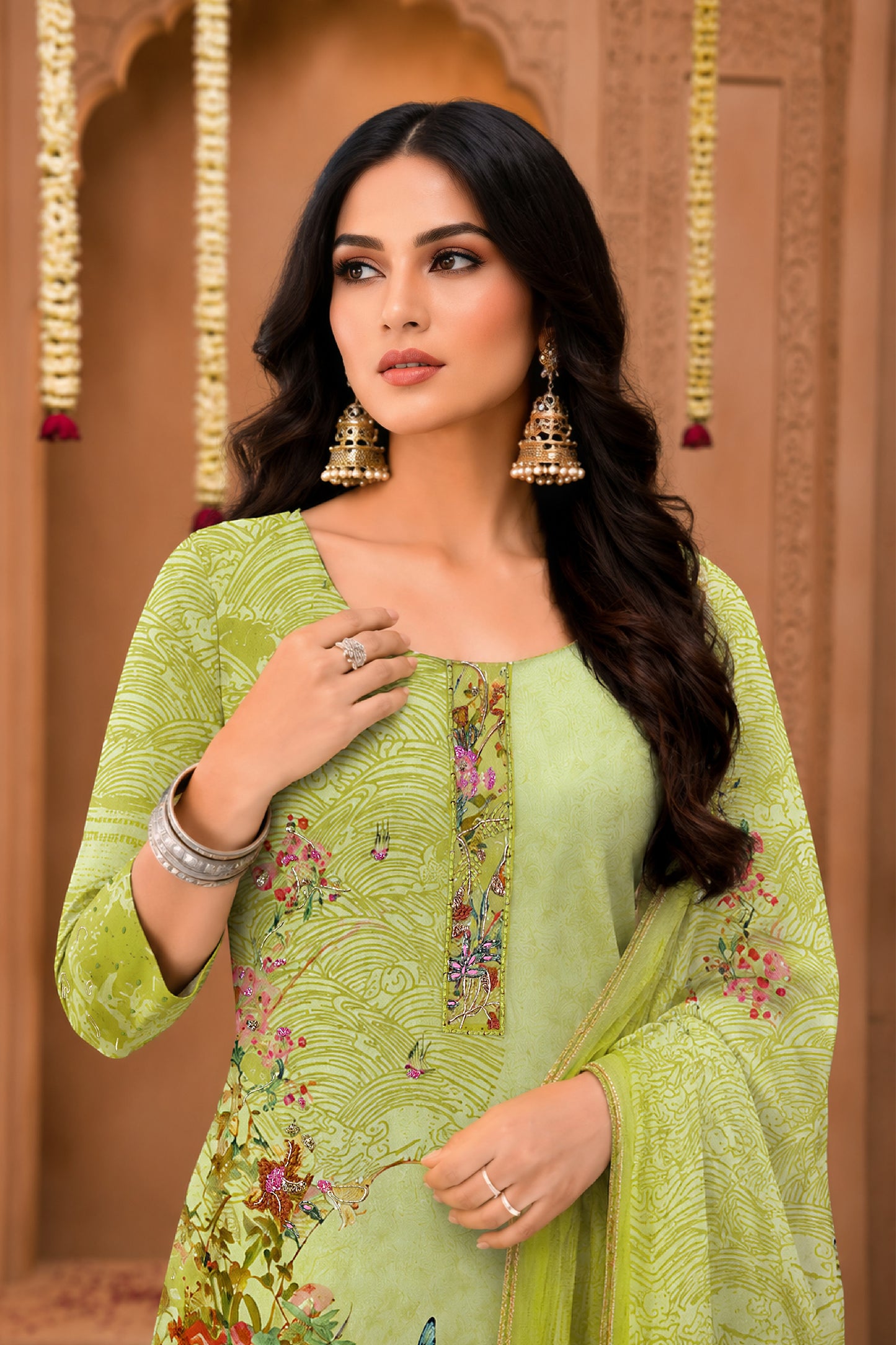 Aavya Lime Green Kurta Palazzo with Dupatta