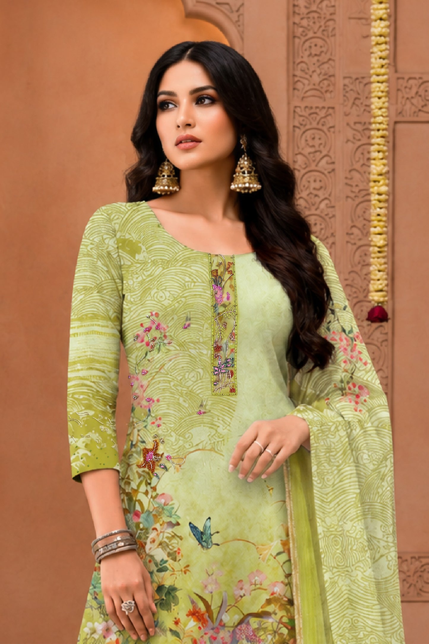 Aavya Lime Green Kurta Palazzo with Dupatta