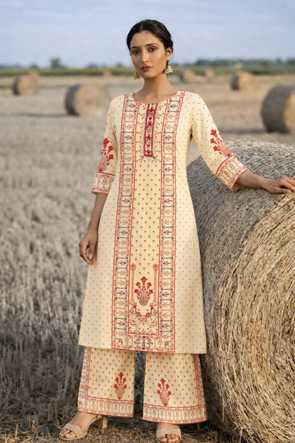 Diya Traditional Beige Kurta Set