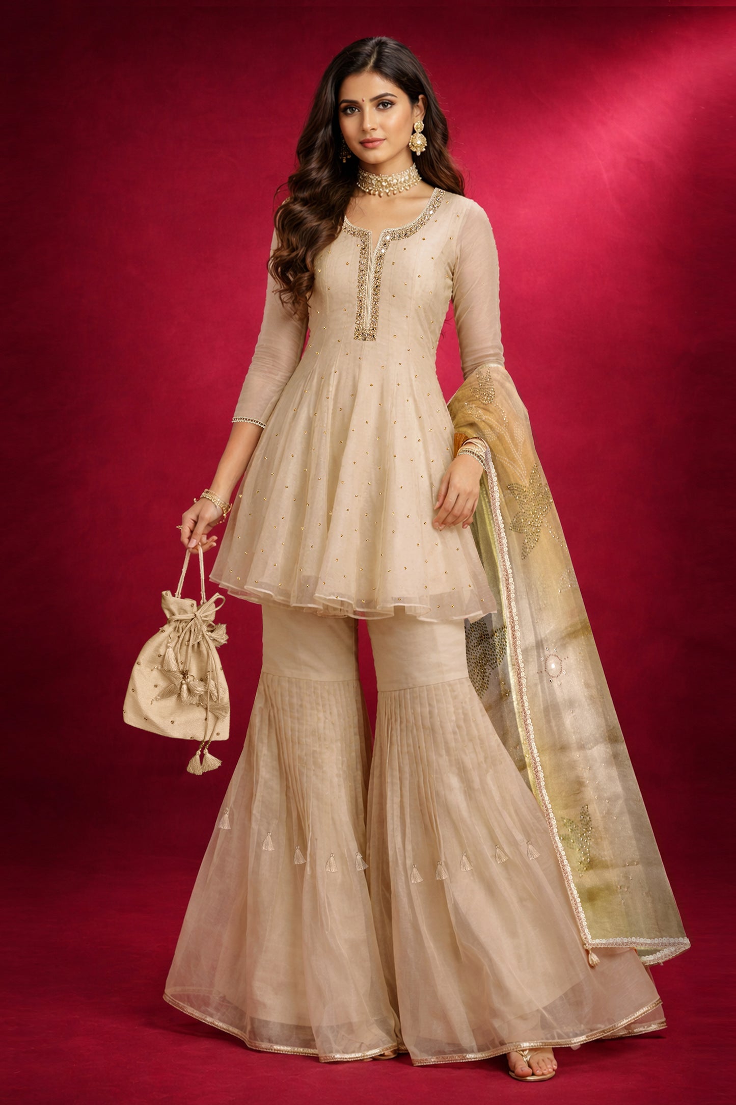 Meher Champagne Beige Sharara Set
