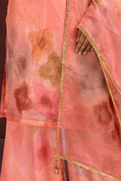 Peach Blossom Printed Kurta Set with Dupatta