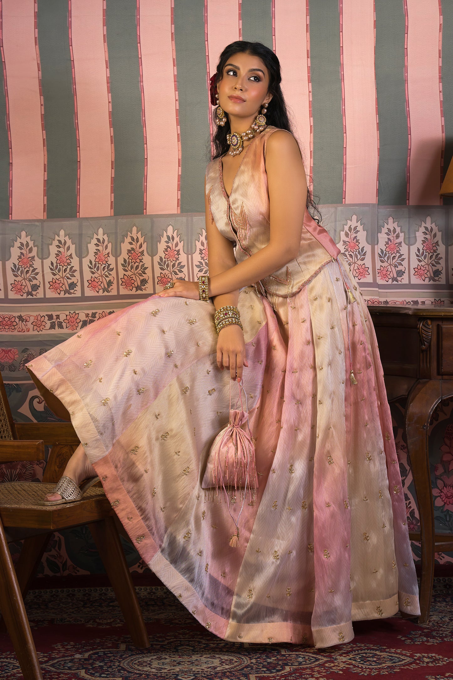 Blush Multicolour Ombré Organza Lehenga Set