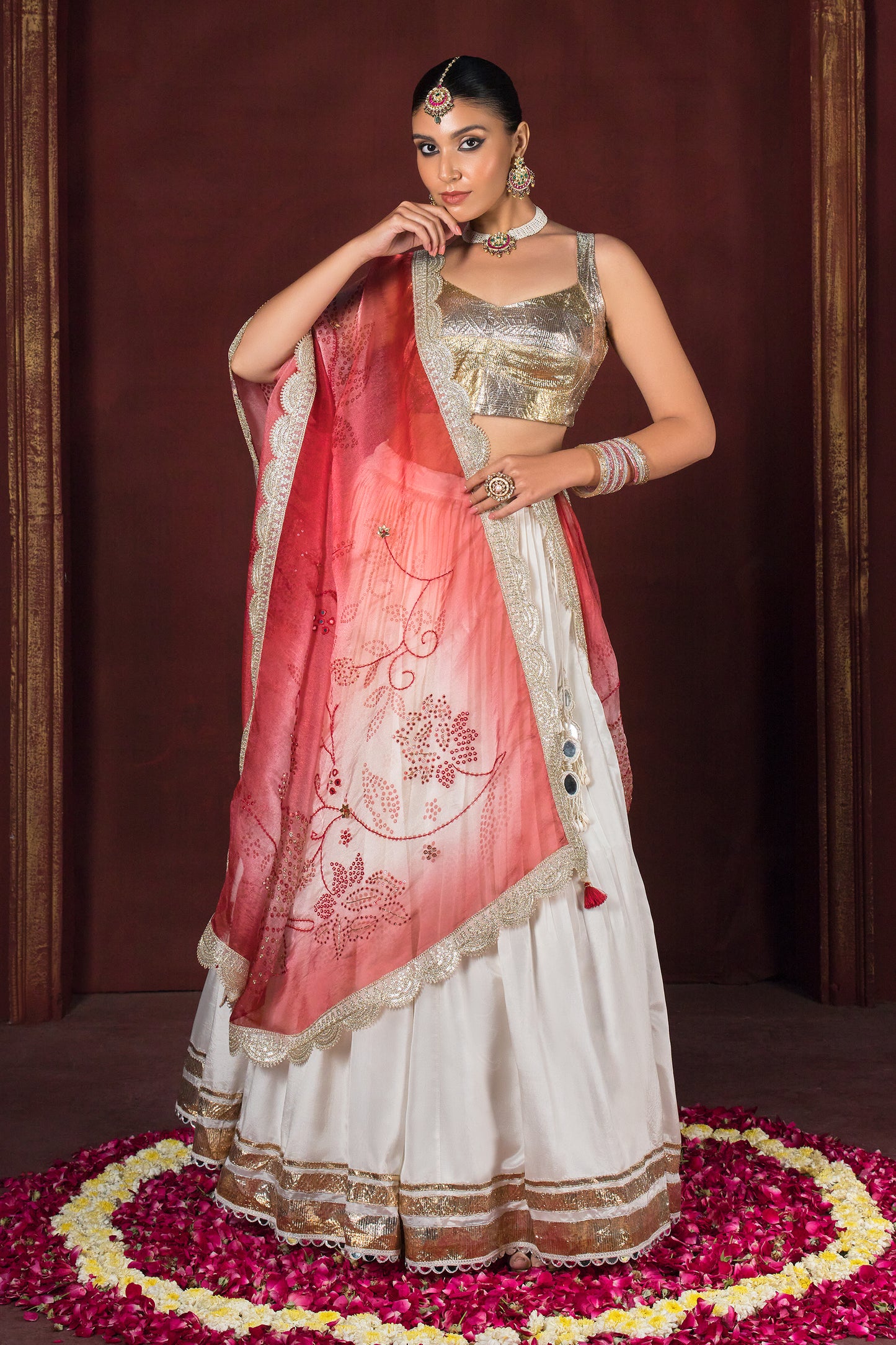Pearl Noor Gotta Satin Silk Lehenga