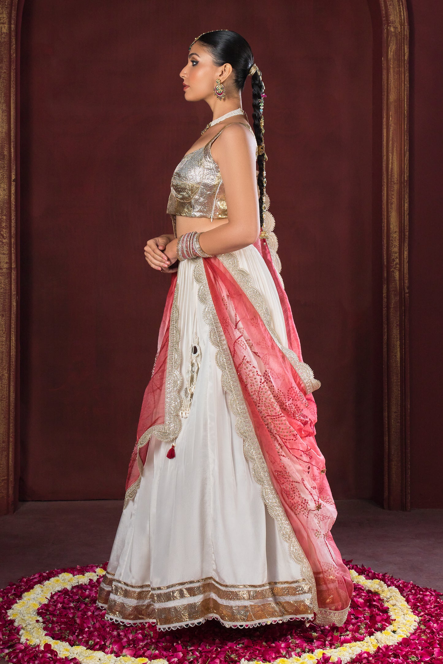 Pearl Noor Gotta Satin Silk Lehenga
