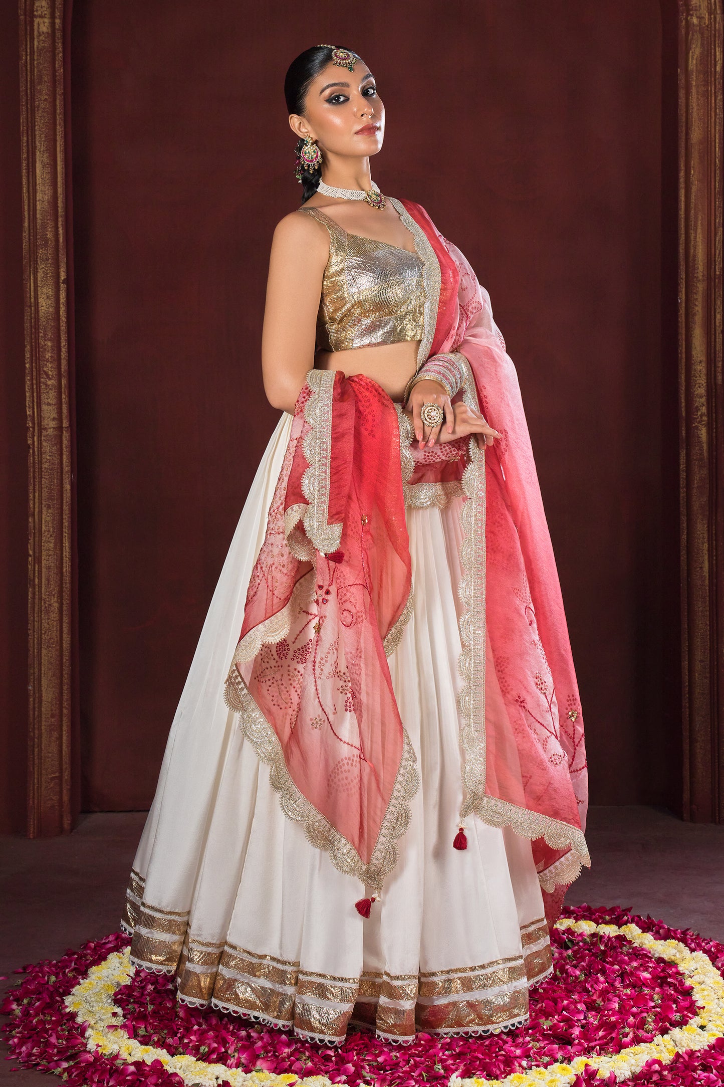 Pearl Noor Gotta Satin Silk Lehenga