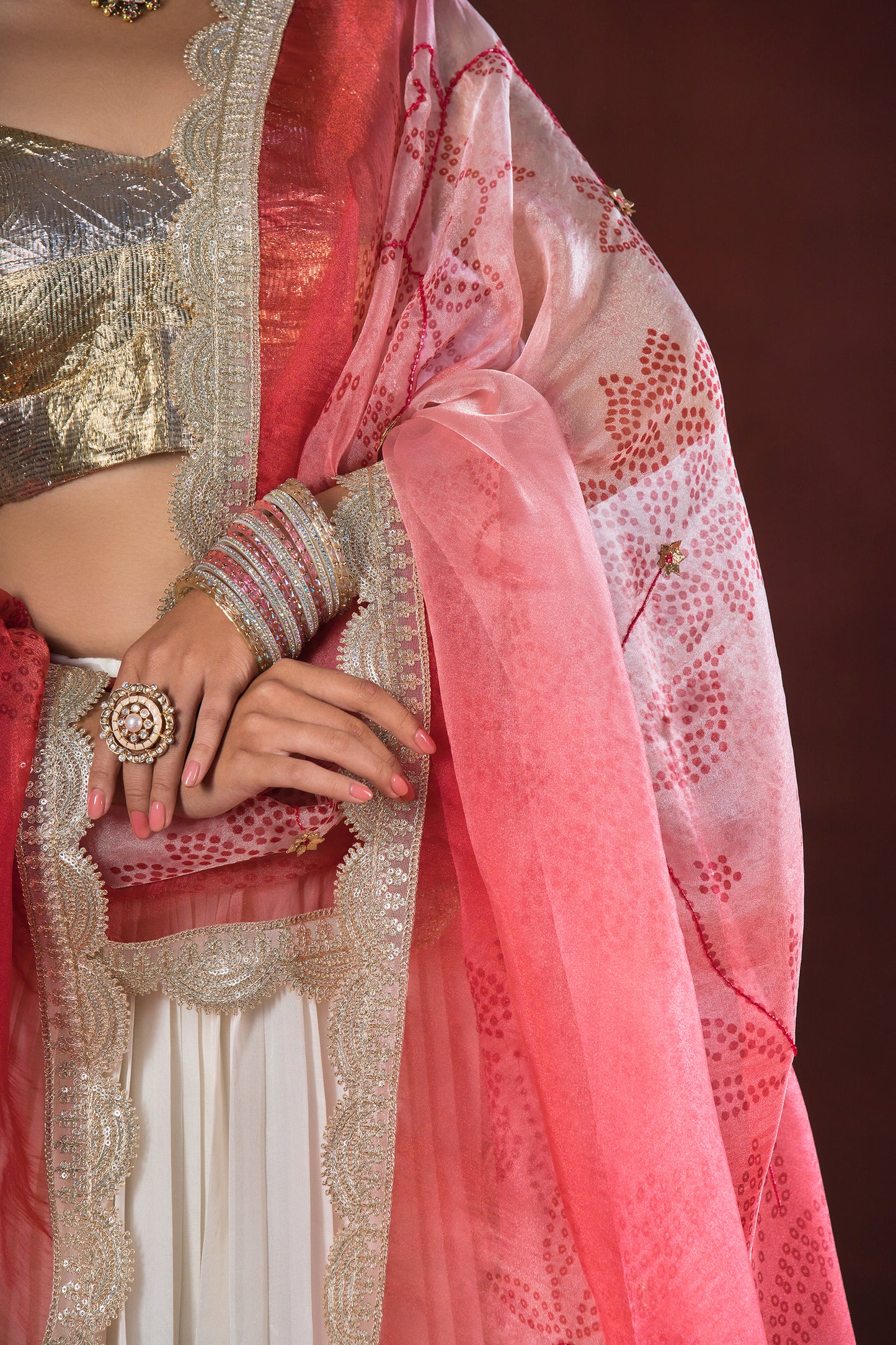 Pearl Noor Gotta Satin Silk Lehenga