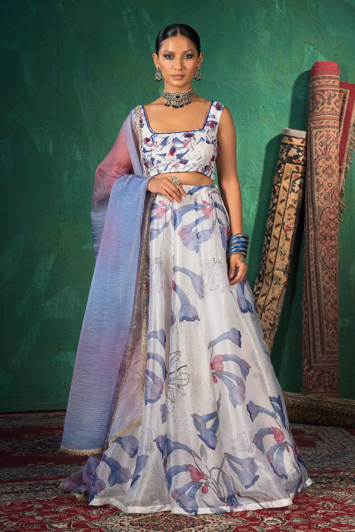 Moonlight Bloom Silk Organza Lehenga