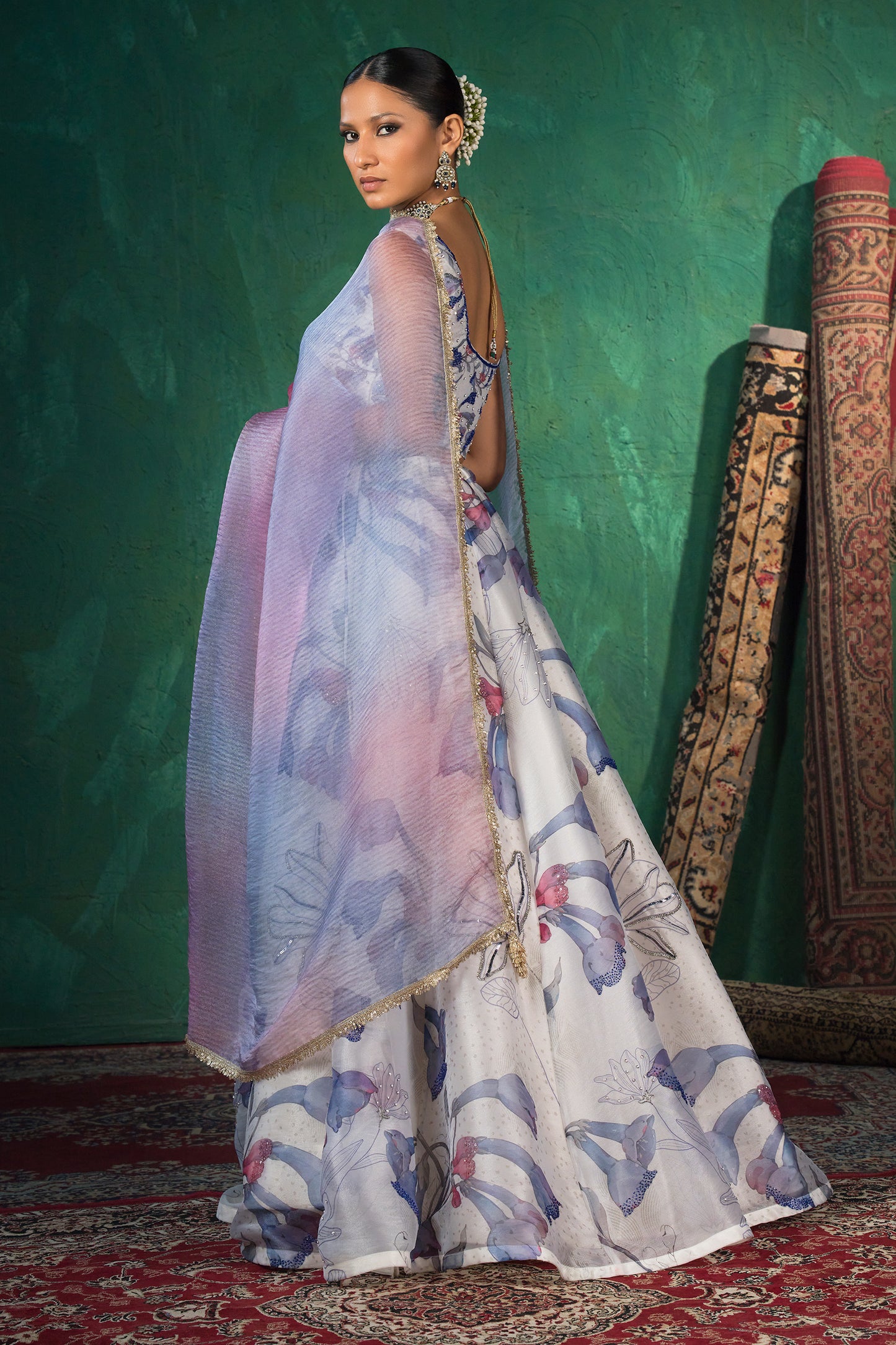 Moonlight Bloom Silk Organza Lehenga