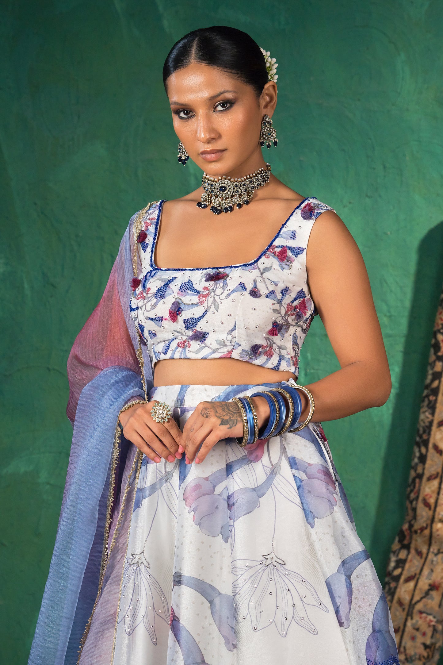 Moonlight Bloom Silk Organza Lehenga