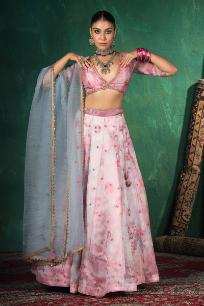 Pastel Blush Abstract Lehenga