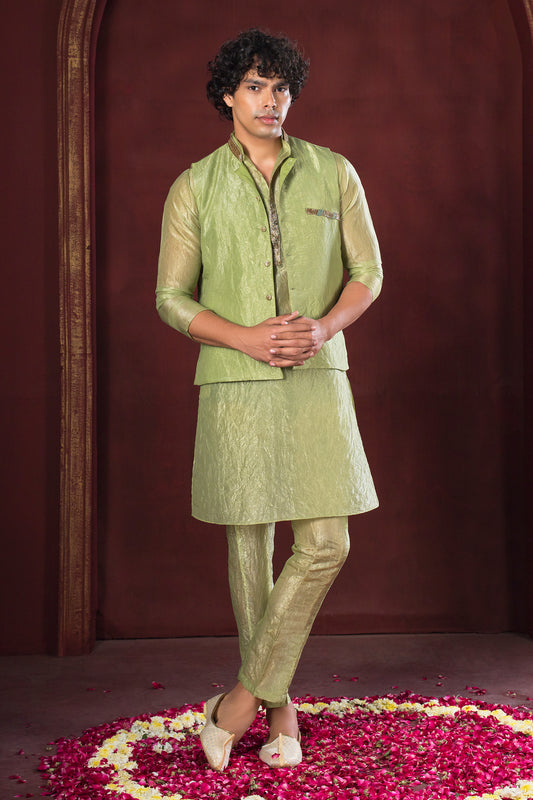 Olive Green Kurta Set with Jacket