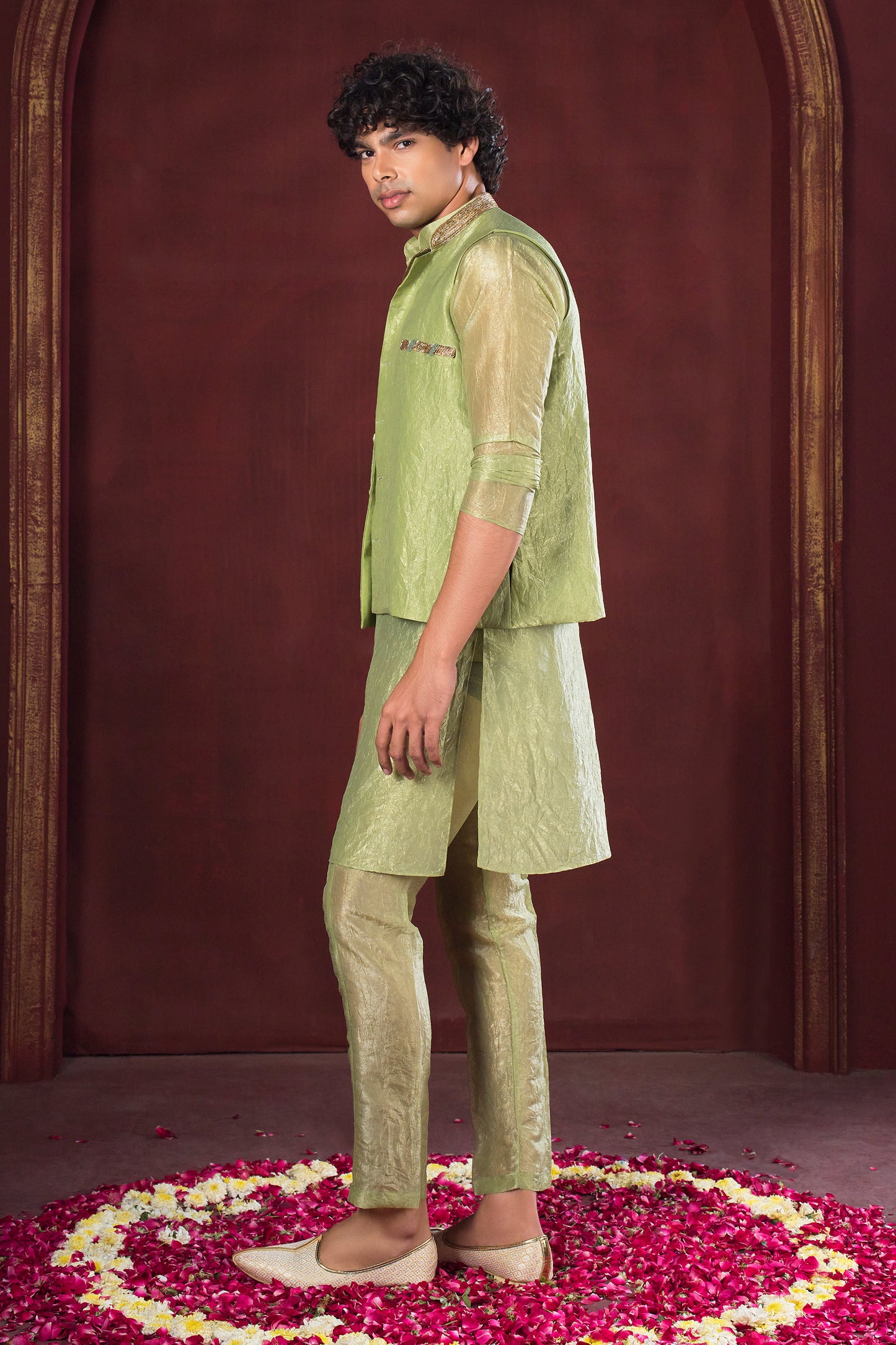 Olive Green Kurta Set with Jacket