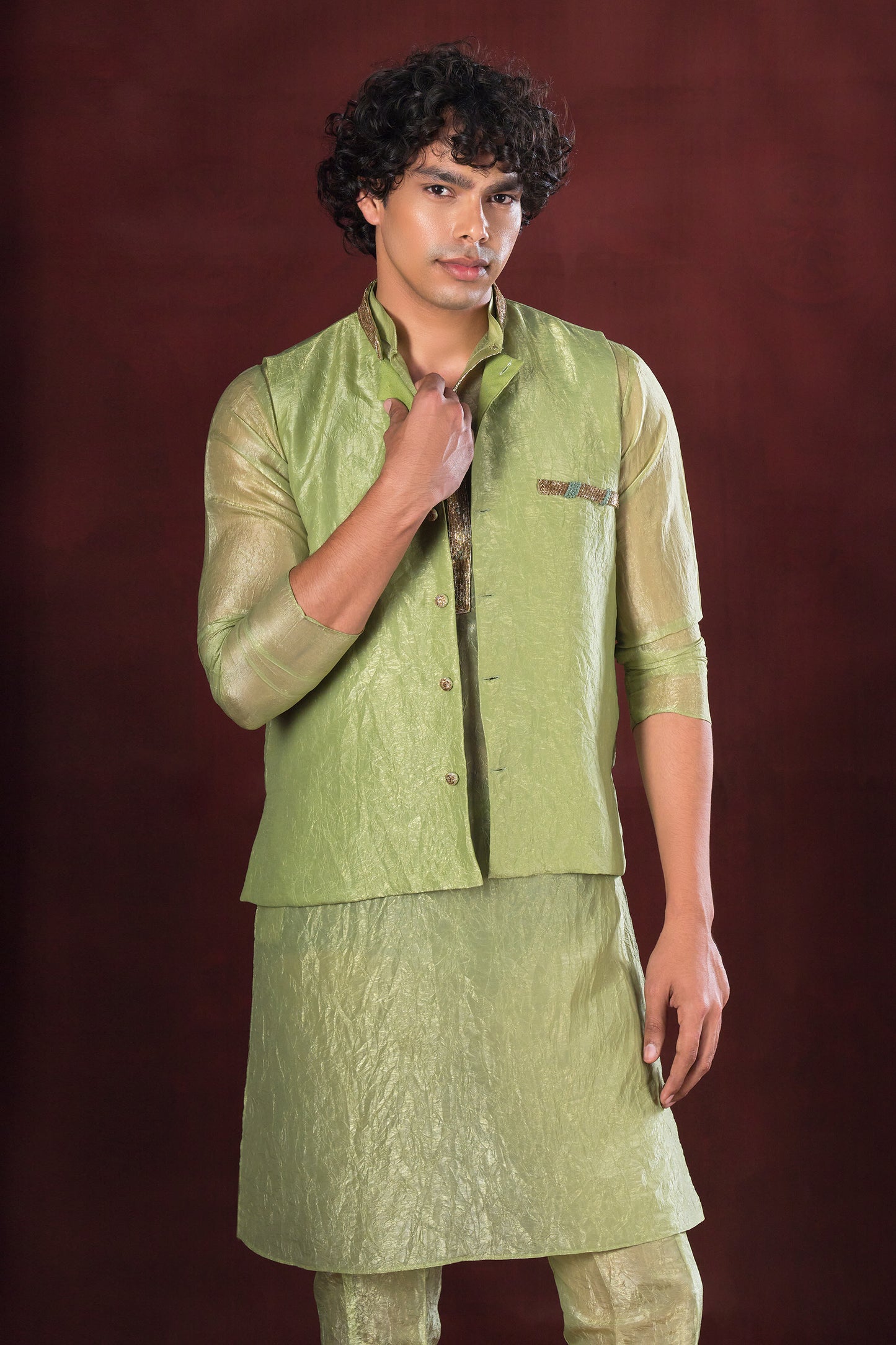 Olive Green Kurta Set with Jacket